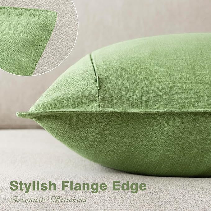 Foindtower Linen Solid Decorative Throw Pillow Covers 18x18 Inch Lime Green | Pack of 2 Boho Farmhouse Neutral Pillowcase,Soft Euro Accent Cushion Covers,Home Decor for Bed Couch Sofa Bedroom Living Room