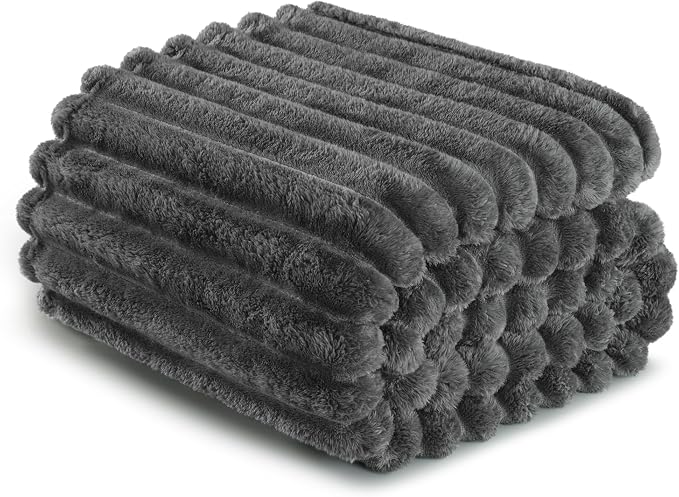 Exclusivo Mezcla Striped California King Size Fleece Blanket for Bed | Soft Breathable Cozy Bed Blankets, Lightweight Plush Fluffy Fuzzy Jacquard Decorative Blankets