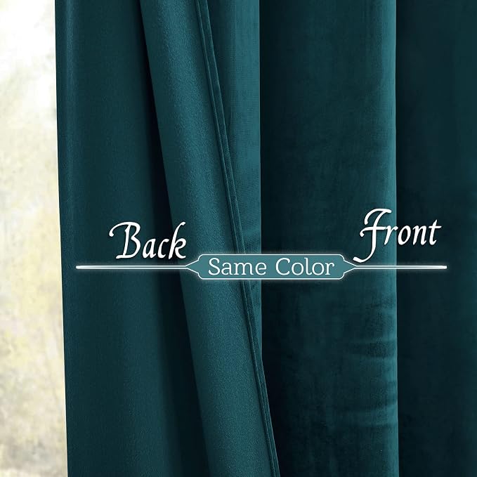 RYB HOME Teal Velvet Curtains 100 inches Long, Long Floor Length Drapes | Room Darkening, Thermal Insulated, Luxurious Home Decor, Curtains for Living Room Bedroom Patio, W52 x L100, 2 Panels Set