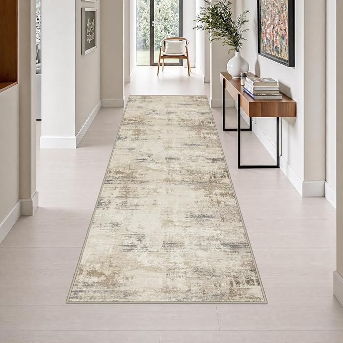 3x10 Washable Runner Rug：Modern Abstract Soft Carpet Beige Brown | For Hallway, Bedroom, Kitchen, Laundry, Bathroom,Door Mat,Modern Abstract,Machine washable,Non-Slip,Stain Resistant,Indoor