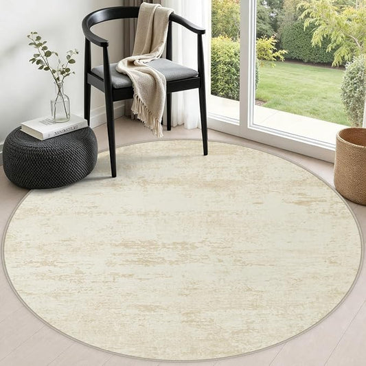 Round Area Rug Living Room: 4 ft Modern Washable Carpet Taupe | For Bedroom Dining Room Farmhouse Nursery Hallway Office,Modern Abstract,Machine washable,Non-Slip,Stain Resistant,Indoor