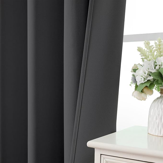 CUCRAF Dark Grey Blackout Curtains 63 inch Length 2 Panels Set, Rod Pocket Room Darkening Drapes for Bedroom Living Room, Insulated Thermal Light Blocking Window Curtain (W52 x L63 Inch)