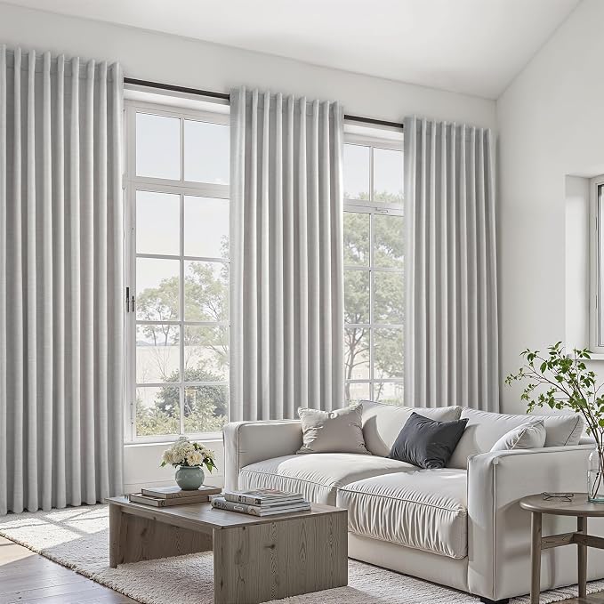 Extra Wide Total Blackout 96 Inch Curtains 70 Inches Wide for Living Room 2 Panels Modern Linen Blackout Curtain for Large Window Treatment Privacy Thermal Drapes Rod Pocket Pleated 72"W x 96"L Grey