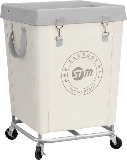STORAGE MANIAC Commercial Laundry Hamper with Heavy Duty Steel Frame, 160 L Industrial Clothes Basket Cart with Wheels for Big Family, Home, Hotel, Laundry Room, 18''L x 18''W x 31''H, Medium Beige