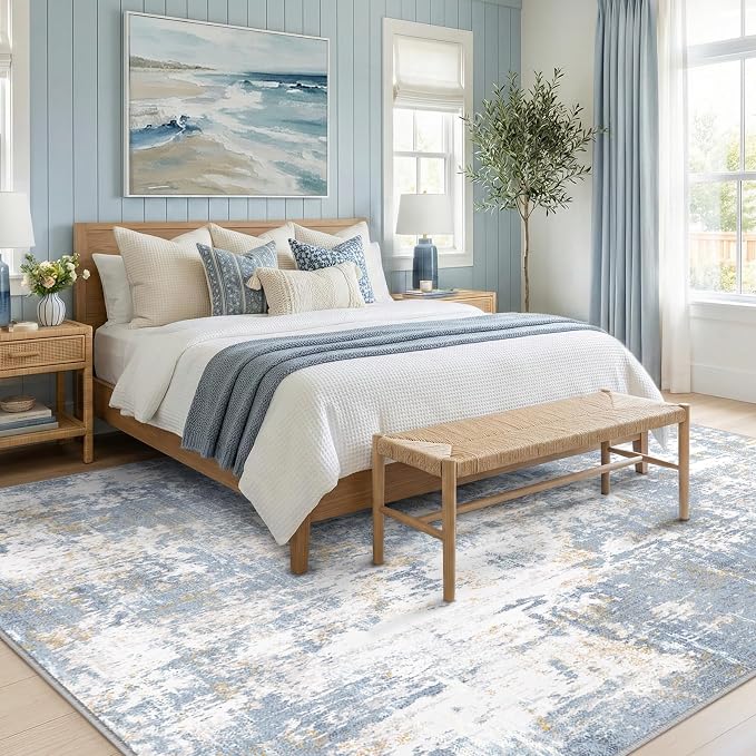 RELEANY Washable 8'x10' Abstract Area Rug for Living Room Light Blue | Carpet for Bedroom, Kitchen, Office, Hallway and Entryway, Printed Pattern, Non‑Slip, Soft, Stain‑Resistant, Easy to Clean