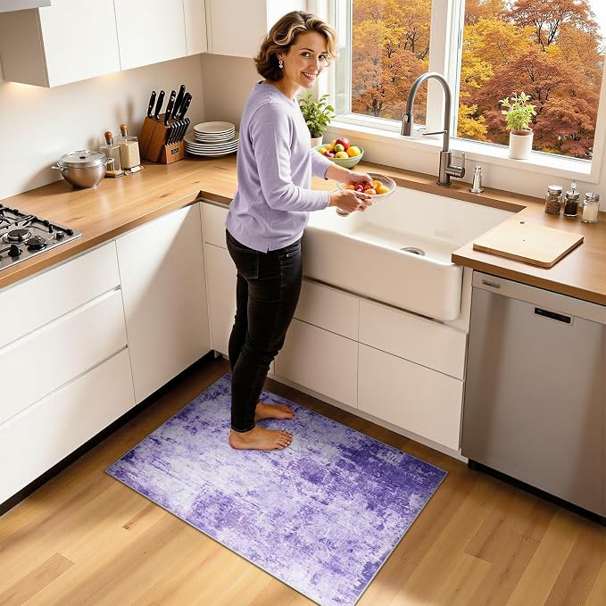 RELEANY Washable 2'x3' Abstract Area Rug for Living Room Purple | Carpet for Bedroom, Kitchen, Office, Hallway and Entryway, Printed Pattern, Non‑Slip, Soft, Stain‑Resistant, Easy to Clean
