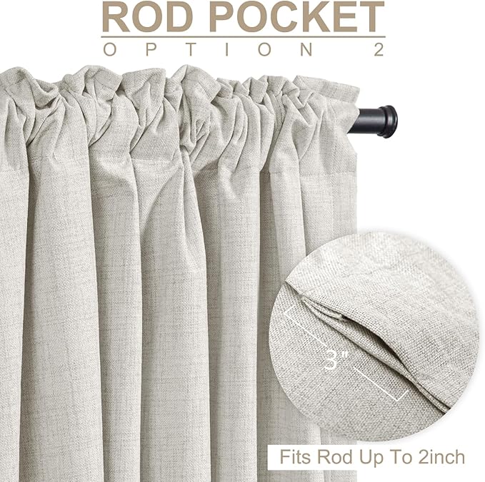 Linen Textured Total Blackout Curtains for Bedroom 72 Inches Long, Beige | 100% Blackout Shield, Back Tab/Rod Pocket Living Room Drapes, Thermal Insulated Blackout Curtains 2 Panels Set, 50"W x 72"L