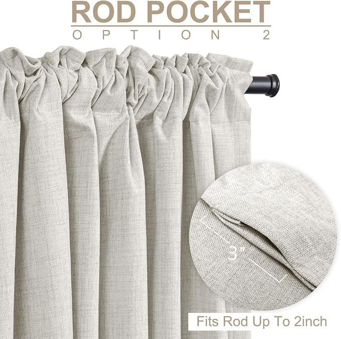 Linen Textured Total Blackout Curtains for Bedroom 63 Inches Long, Beige | 100% Blackout Shield, Back Tab/Rod Pocket Living Room Drapes, Thermal Insulated Blackout Curtains 2 Panels Set, 50"W x 63"L