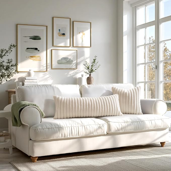 MIULEE Faux Fur Decorative Throw Pillow Covers 20x20 Set of 2 Beige | Cream White Modern Soft Plush Couch Pillows, Cozy Fluffy Cushion Covers for Sofa Bed Living Room Home Decor
