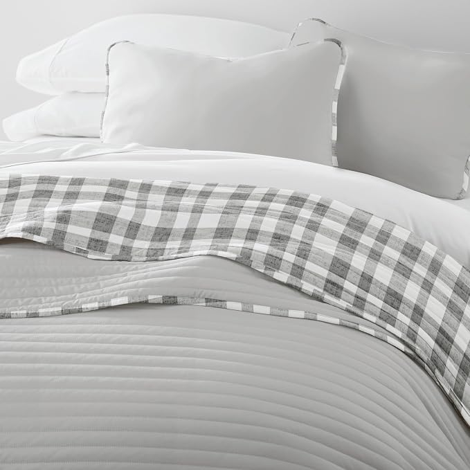 Merit Linens 3 Piece Quilt Set - Super Soft - Lightweight - All Season Quilted Coverlet - Floral Patterns - Twin/TwinXL Gray
