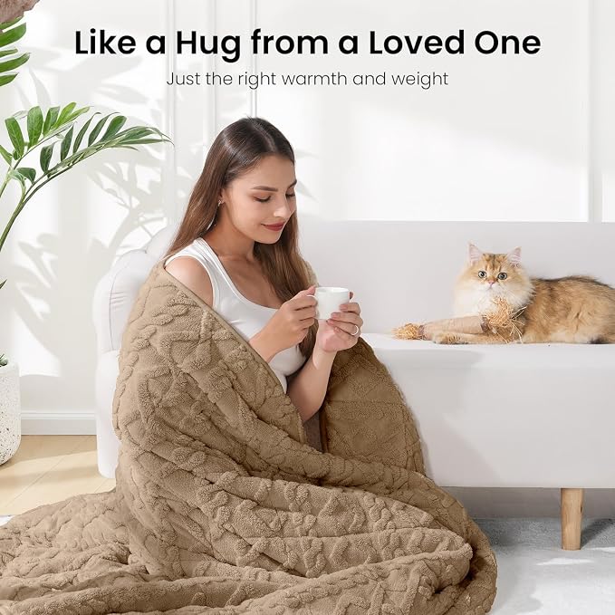 Drewin 20lbs Weighted Blanket Queen Size for Adults,Brownish White,60"x80" | Stress Relief & Promotes Sleep,Cozy Heavy Throw Blankets,Soft Jacquard Sherpa with Glass Beads,Machine Washable