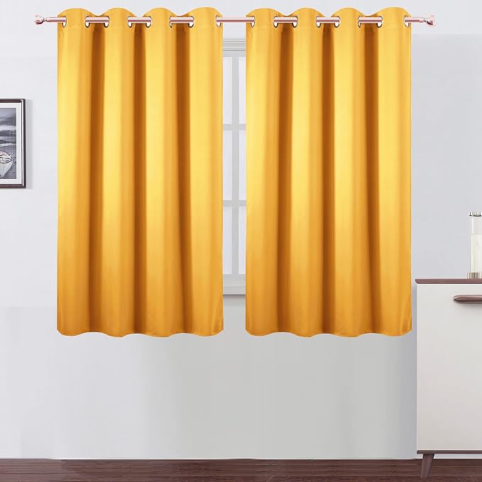 Yellow Thermal Blackout Curtains/52 x 54 Inch/Set of 2 Panels Room Darkening Curtains for Bedroom