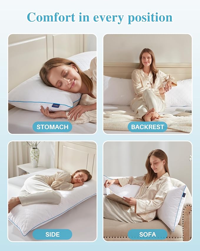 YZ HOME Long Body Pillow for Adults - Firm Body Pillow Insert | Body Pillow Insert with Shredded Memory Foam,Adjustable Height,Soft Support for Side Sleeper,Washable (White, 20x54'')