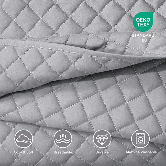 SunStyle Home Twin Quilt Set, Lightweight Bedding Bedspreads,Light Grey | Soft Coverlet With 2 Pillow Shams,Morden Style Quilts for All Season, Suitable for Bed,Couch,Bedroom,Guest Room,68"X86"