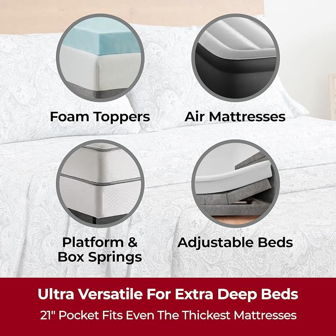 Mellanni Iconic 3-Piece, Ultra Soft Sheet Set (Twin, Paisley Gray) | 10M+ Sleepers. Lab-tested: Sleeps Cool, Stays Bright, Strong, Smooth. Good Housekeeping Best Bedding, 7 yrs running.