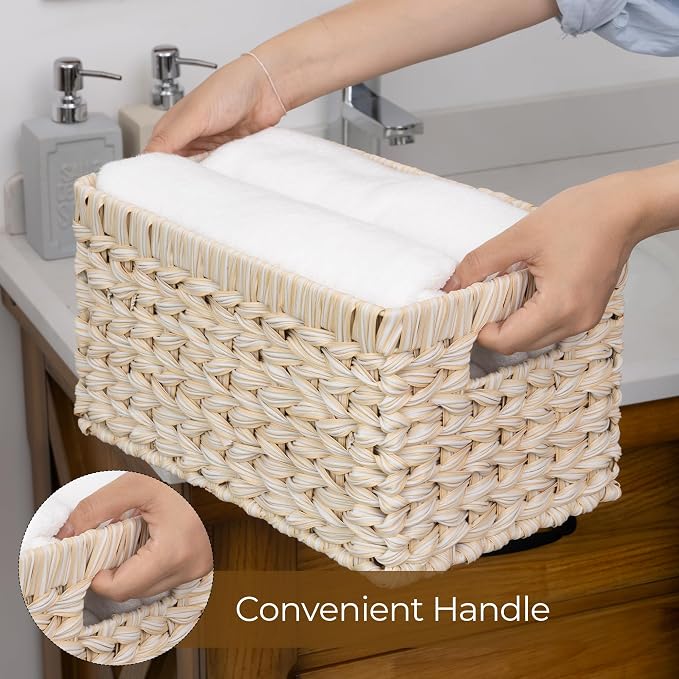 GRANNY SAYS White Wicker Baskets for Storage, Wicker Storage Baskets,2-Pack | Waterproof Storage Baskets for Organizing, Plastic Wicker Basket for Shelf, Living Room, Pantry, Entryway, Woven Baskets