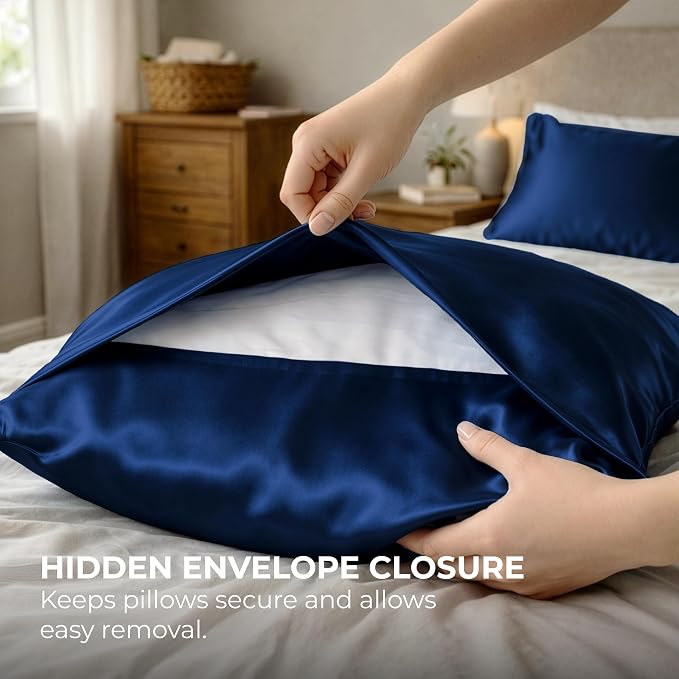 Satin Pillowcase 2 Pack - King Size (20"x40", Navy) - Silky Pillow Cases for Hair and Skin - Satin Pillow Covers with Envelope Closure - Extra Soft Premium Microfiber