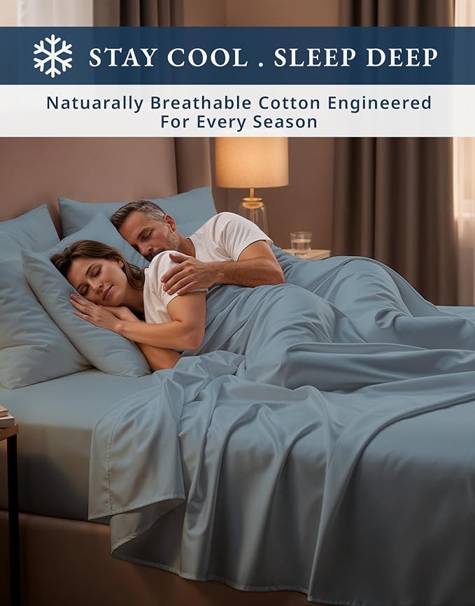 LANE LINEN California King Sheets 100% Egyptian Cotton Sateen - French Blue | Cal King Sheet Set - 4-Piece Set, For A Luxurious Night's Sleep, For Guests And Everyday Use, Guest-Ready Comfort