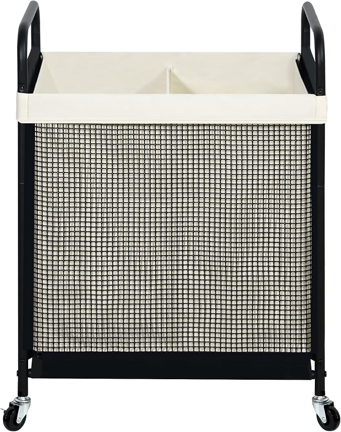 STO STO Laundry Hamper 2 Section, 100L Rolling Laundry Sorter Cart with Removable and Washable Liner Bag, Clothes Hamper with Wheels and Metal Handle for Laundry Room and Bedroom