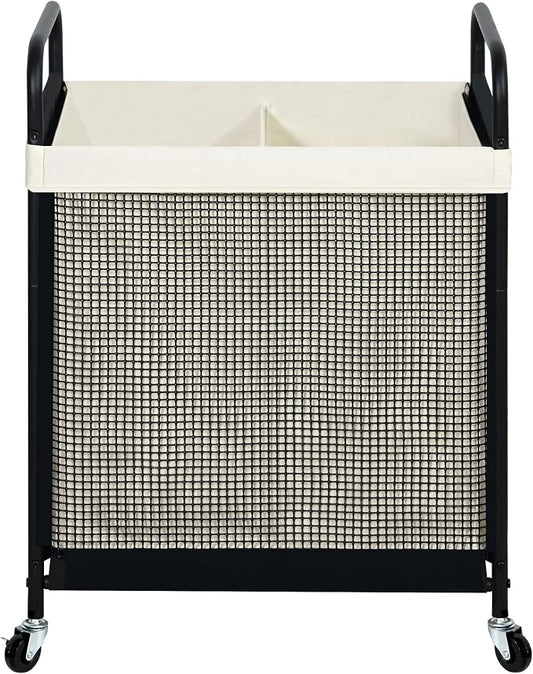 STO STO Laundry Hamper 2 Section, 100L Rolling Laundry Sorter Cart with Removable and Washable Liner Bag, Clothes Hamper with Wheels and Metal Handle for Laundry Room and Bedroom