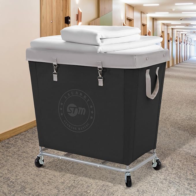 STORAGE MANIAC Commercial Laundry Hamper with Heavy Duty Steel Frame, 320 L Industrial Laundry Basket Cart with Wheels for Hotel, Home, Laundry Room, 31.7''L x 19.3''W x 30.91''H, Large Black