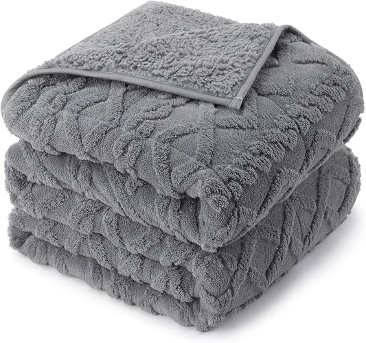 Drewin Weighted Blanket Twin Size for Adults 15lbs,Grey,48 x 72 inches | Great for Sleep Natural and Relaxing，Soft Jacquard Sherpa with Glass Beads，Cozy Heavy Throw Blankets，Machine Washable