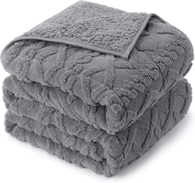 Drewin 17lbs Weighted Blanket Queen Size for Adults,Grey,60 x 80 inches | Stress Relief & Promotes Sleep,Cozy Heavy Throw Blankets,Soft Jacquard Sherpa with Glass Beads,Machine Washable
