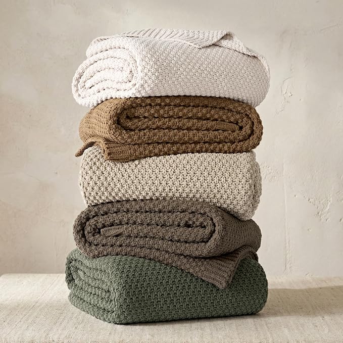 EVERGRACEHOME Chunky Chenille Knit Throw Blanket, 108x92, Camel Brown | Sculpted Moss Stitch, Chic Modern Farmhouse, All-Season Warmth, OEKO-TEX® Certified, Oversized King for Couch, Bed, Sofa