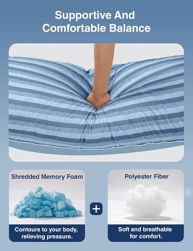 ZonLi Cooling Body Pillow for Adults, Breathable Cooling Fabric with Firm Memory Foam Support, Long Body Pillow for Side Sleepers, Gift for Men Women, 20 x 54 Inch, Light Blue