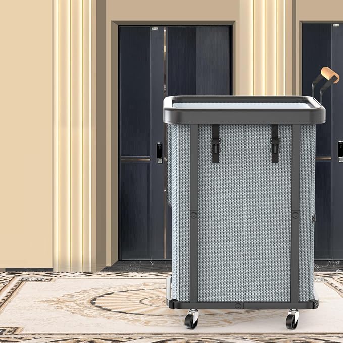 150L Laundry Basket with Wheels,Rolling Basket Hamper with Lid&Handle Gray | Laundry Organizer Storage Cart with Heavy Duty Sturdy Metal Frame for Home, Hotel, Laundry Room