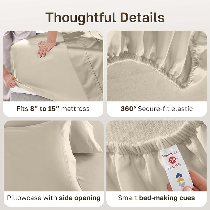 California Design Den 600 Thread Count Twin XL Bed Sheets, 3 Pc Set, Beige | 100% Cotton Sateen Backed by Good Housekeeping Seal, Soft & Smooth, All-Around Elastic, Durable, Easy Care