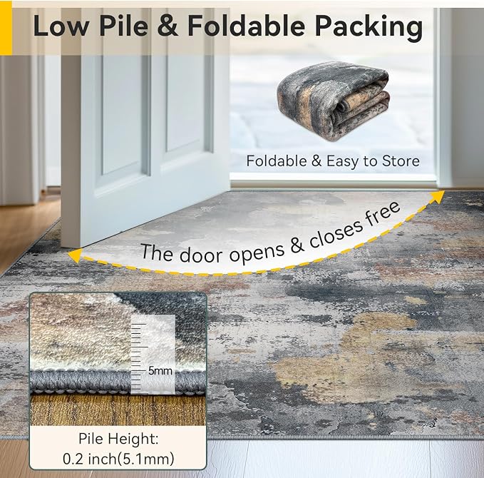 RELEANY Washable 9'x12' Abstract Area Rug for Living Room Ash Brown | Carpet for Bedroom, Kitchen, Office, Hallway and Entryway, Printed Pattern, Non‑Slip, Soft, Stain‑Resistant, Easy to Clean