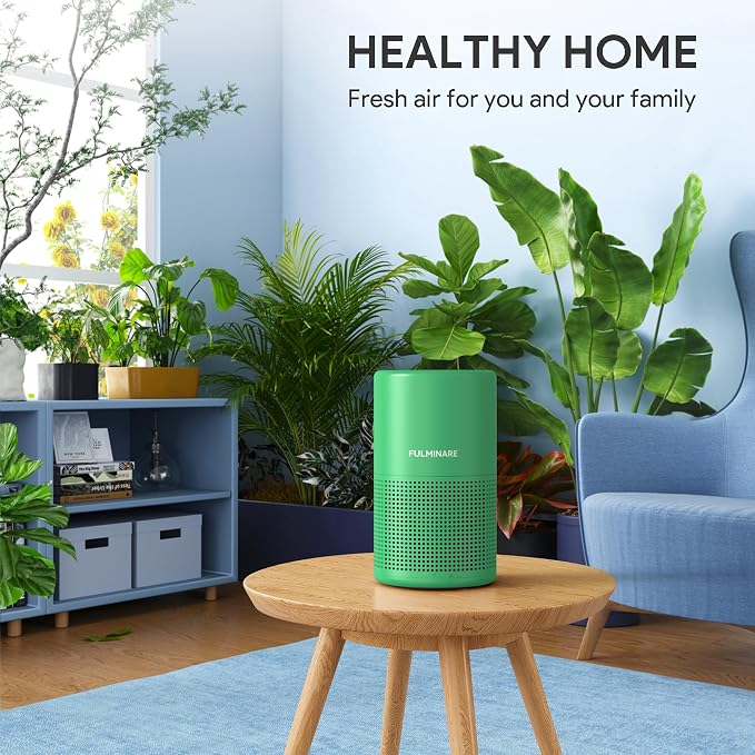 FULMINARE Air Purifiers for Home Bedroom H13 HEPA Air Filter | 360° Intake for Pet Hair, Smoke, Odors , 3 Speeds, Timer, 24dB, Small Mini Air Purifier with Night Light, Mint Green
