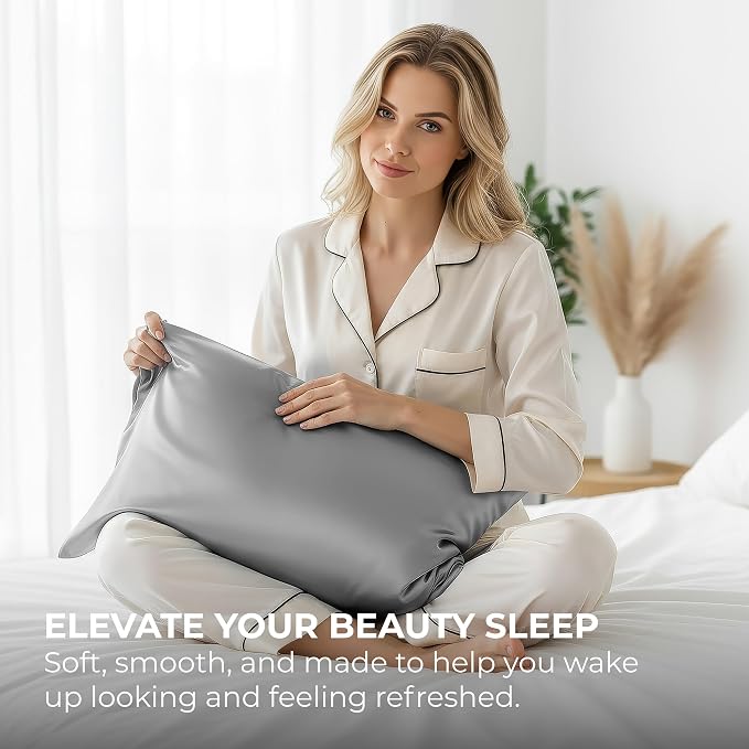 Satin Pillowcase 2 Pack - Queen Size (20"x30", Grey) - Silky Pillow Cases for Hair and Skin - Satin Pillow Covers with Envelope Closure - Extra Soft Premium Microfiber