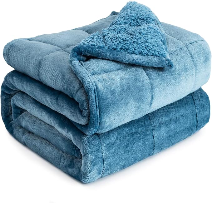 Cottonblue Weighted Blanket 15lbs for Adults Queen Size 60x80in Soft Fleece | Cozy Sherpa Flannel Weighted Blankets Throw for Sleep Calm Relax, Warm Fuzzy Bed Sofa Heavy Blanket, Washable, Slate Blue