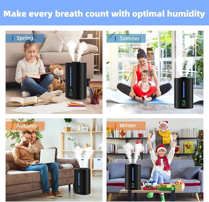 Coolfiqu 6L Warm & Cool Mist Humidifiers for Bedroom,Large Room,Plants | Quiet Top Fill Ultrasonic Humidifier,Essential Oil Diffuser, Auto Humidity Control,Hot Mist Desk Humidifiers,360° Nozzle