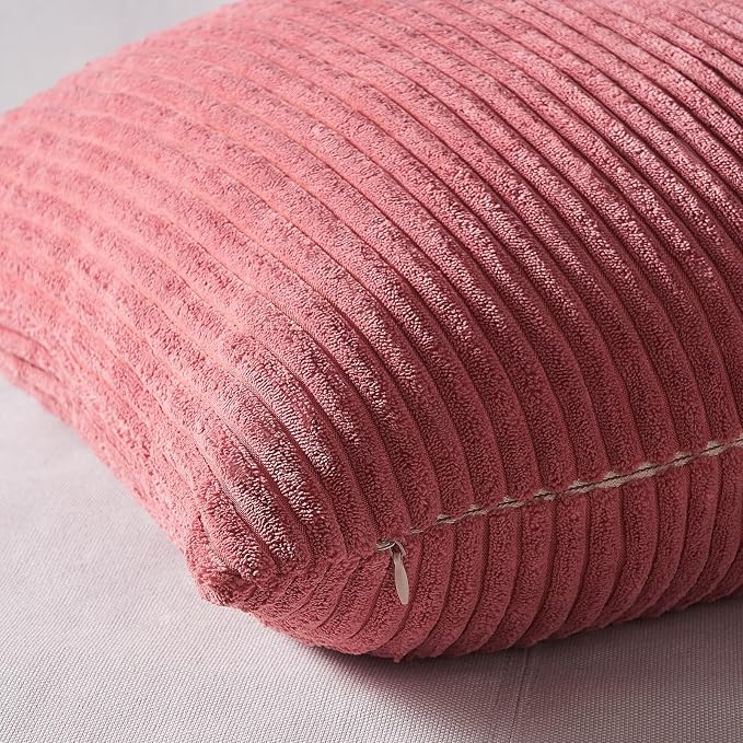 Topfinel Pink Throw Pillow Covers 12x12 Inch Set of 4,Soft Farmhouse Corduroy Decorative Cushion Cover,Square Cute Pillow Case for Gril's Bedroom Couch Sofa Living Room,Spring Series Home Decor