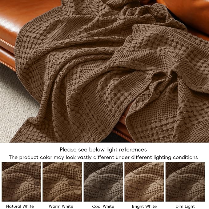 PHF Lightweight 100% Cotton Waffle Blanket for Bed, Twin XL, Chocolate | Pre-Washed Soft Cotton Comfort, Breathable Layering Warmth for Fall & Winter, Couch & Guest Room, Couch, Home Decor & Gifts