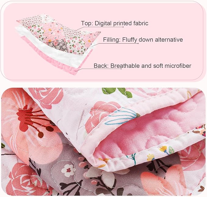Whale Flotilla Patchwork Quilt King Size, Extra Soft Floral Bedspreads | Pink Reversible Lightweight King Quilt Bedding Set for Bed, Printed Coverlets with 2 Pillow Shams for All Seasons