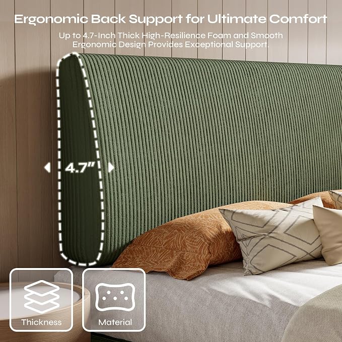 4.7" Upholstered Headboard for Queen Size Bed, Height Adjustable and Ergonomic Headboard, Easy Assemble, Sturdy and Durable, Olive Green