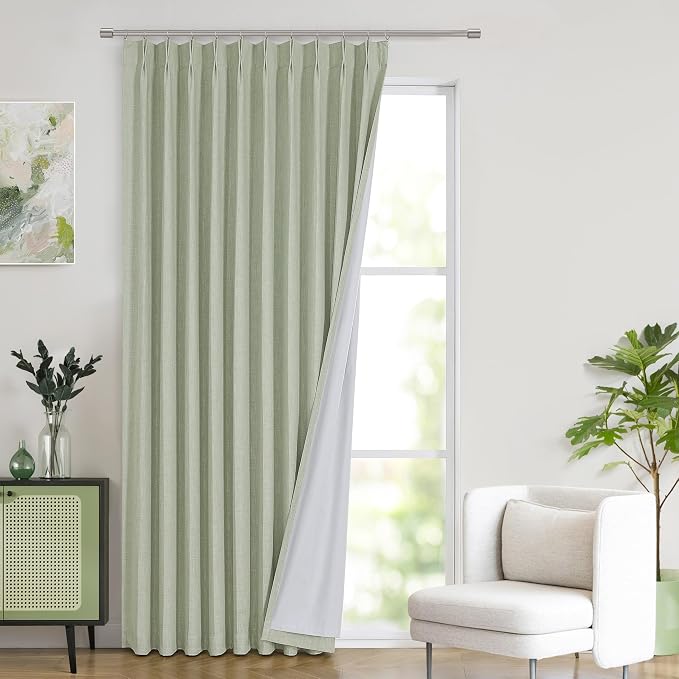 WEST LAKE Soft Green Pinch Pleated Blackout Curtain Panels 95 Inches Long | Linen Blended Thermal Insulated Drapes,Modern Window Treatment Home Decor,Back Tabs Hooks,60"Wx95"L(Pack of 1)