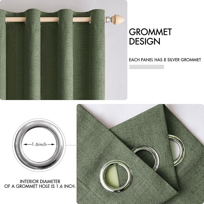 MIULEE 100% Blackout Linen Curtains for Bedroom 42x90 Inches Olive Green | Room Darkening, Light Blocking, Thermal Insulated, Grommet Top, Linen Textured, Window Curtains for Living Room, 2 Panels