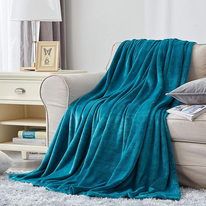Hansleep King Teal Fleece Blanket, Soft Flannel Bed Blanket | Fuzzy Cozy Blanket 90x108 Inches, Multi-use for Bed, Sofa, Couch, Travel, Camping, All Season Warm Lightweight Cover