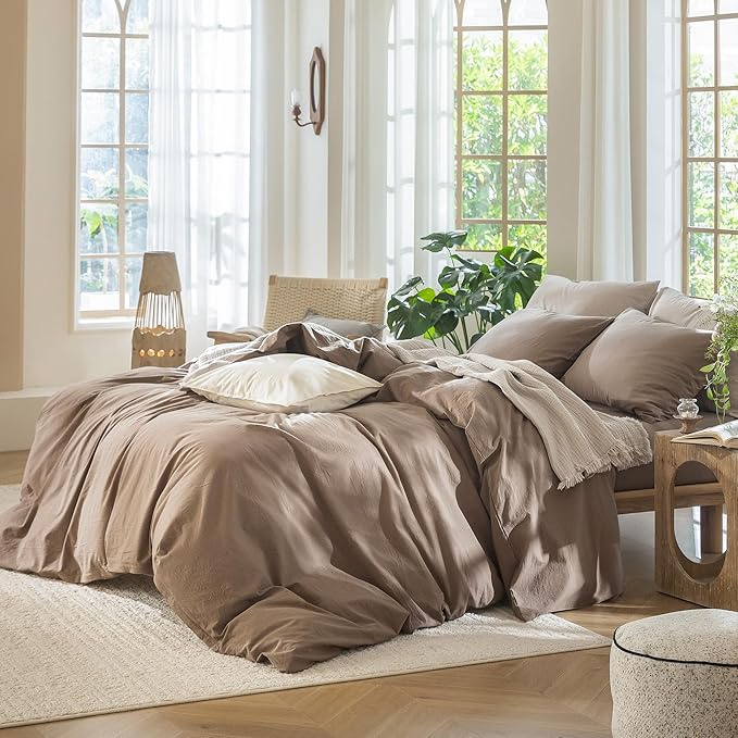 MooMee Duvet Cover Set 100% Washed Cotton Linen Like Full | Relaxed Linen-like Texture. Soft, Breathable & Long-lasting Comfort. Lightweight. Hidden Zipper with 8 Interior Corner Ties