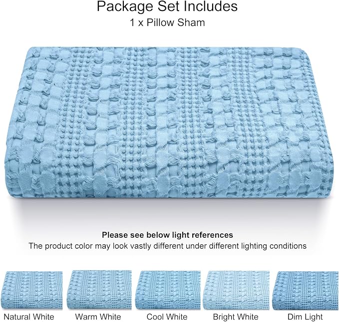 PHF Waffle Weave Body Pillowcase with Zipper, 1 Pack 100% Cotton 20" x 54" Pillow Sham, No Insert, Soft & Breathable Pillow Case, Aesthetic Woven Body Pillow Cover for Bedroom Decor, Sky Blue