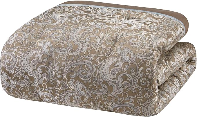 Madison Park Essentials Brystol 24 Piece Room in a Bag Faux Silk Comforter Jacquard Paisley Design Matching Curtains Down Alternative Hypoallergenic All Season Bedding-Set, Cal King, Blue | Matching Curtains Room in a Bag, Down Alternative Bedding Set,...