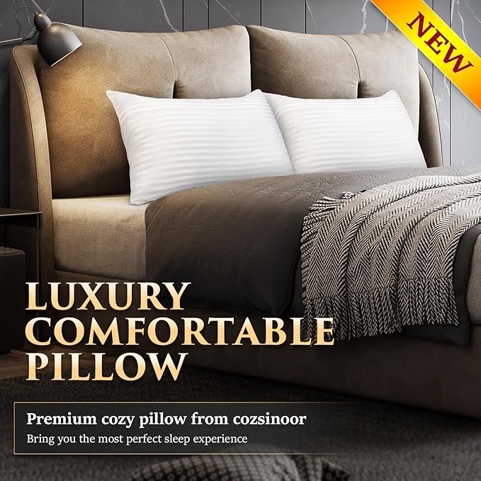 COZSINOOR Bed Pillows for Sleeping Queen Size Set of 2 | Hotel Quality Breathable Cooling Down Alternative Microfiber Filled for Back, Stomach, Side Sleepers Skin-Friendly