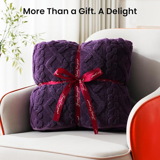 Drewin Weighted Blanket for Adults 15lbs,48" x 72",Dark & Light Purple | Great for Sleep Natural and Relaxing，Soft Jacquard Sherpa with Glass Beads，Cozy Heavy Throw Blankets，Machine Washable