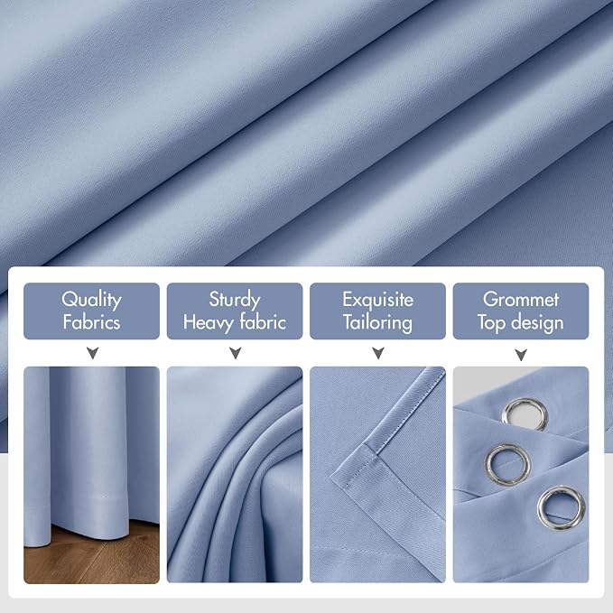 MIULEE Sky Blue Blackout Bedroom Curtains Drapes 84 Inch Long 52"x84" | Grommet Top, Room Darkening Window Drapes, Privacy Protection, Thermal Insulated, Heat Blocking, Light Blocking