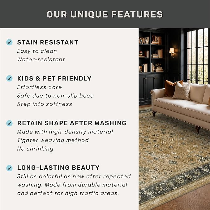 Boho Washable 10ft Long Runners for Hallways, Rustic Brown and Charcoal Olive 2'6"x10' Wide Kitchen Runner Rug, Vintage Entryway Indoor Rug, Non-Slip Stain Resistant Low Pile Throw Rug